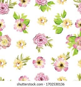 Abstract seamless pattern with plants, herbs and flowers
