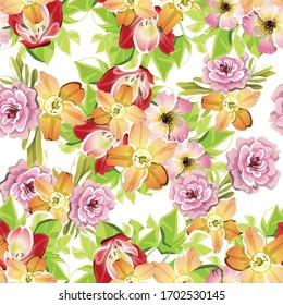 Abstract seamless pattern with plants, herbs and flowers