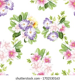 Abstract seamless pattern with plants, herbs and flowers