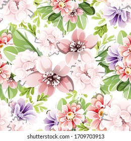 Abstract seamless pattern with plants, herbs and flowers