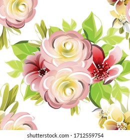 Abstract seamless pattern with plants, herbs and flowers