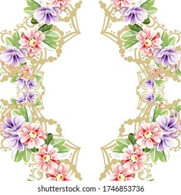 Abstract seamless pattern with plants, herbs and flowers, colorful botanical illustration.