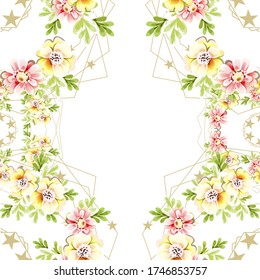 Abstract seamless pattern with plants, herbs and flowers, colorful botanical illustration.