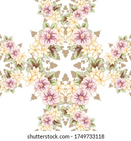 Abstract seamless pattern with plants, herbs and flowers, colorful botanical illustration.