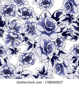 Abstract seamless pattern with plants, herbs and flowers