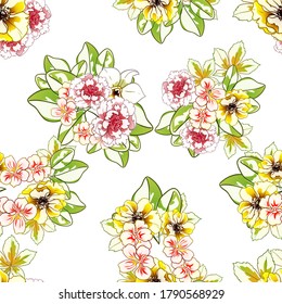 Abstract seamless pattern with plants, herbs and flowers