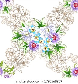 Abstract seamless pattern with plants, herbs and flowers