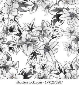 Abstract seamless pattern with plants, herbs and flowers