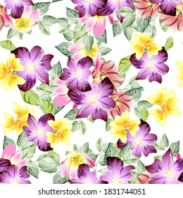 Abstract seamless pattern with plants, herbs and flowers