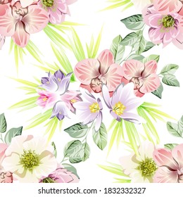 Abstract seamless pattern with plants, herbs and flowers