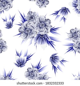 Abstract seamless pattern with plants, herbs and flowers