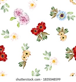 Abstract seamless pattern with plants, herbs and flowers, colorful botanical illustration.