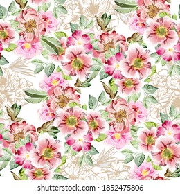 Abstract seamless pattern with plants, herbs and flowers