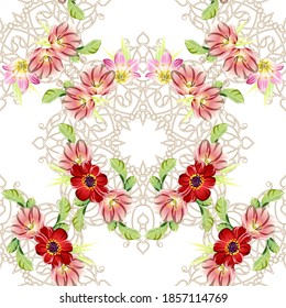 Abstract seamless pattern with plants, herbs and flowers