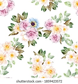 Abstract seamless pattern with plants, herbs and flowers