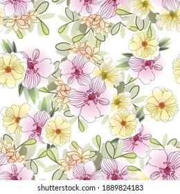 Abstract seamless pattern with plants, herbs and flowers