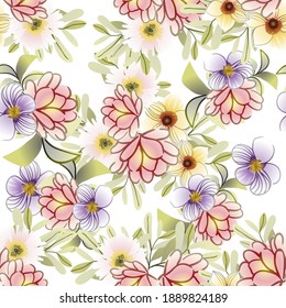 Abstract seamless pattern with plants, herbs and flowers