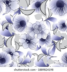 Abstract seamless pattern with plants, herbs and flowers
