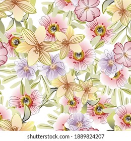 Abstract seamless pattern with plants, herbs and flowers