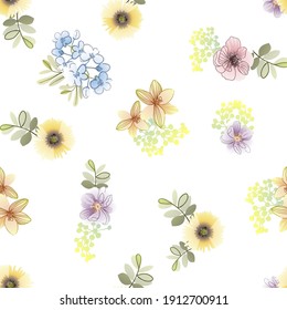 Abstract seamless pattern with plants, herbs and flowers