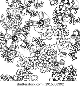 Abstract seamless pattern with plants, herbs and flowers