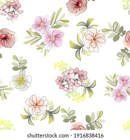 Abstract seamless pattern with plants, herbs and flowers