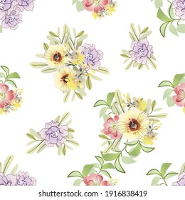 Abstract seamless pattern with plants, herbs and flowers