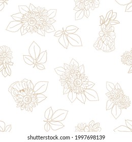 Abstract seamless pattern with plants, herbs and flowers, botanical illustration.