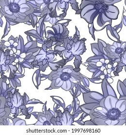 Abstract seamless pattern with plants, herbs and flowers, botanical illustration.