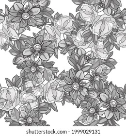 Abstract seamless pattern with plants, herbs and flowers, botanical illustration.
