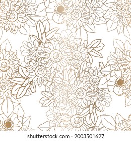 Abstract seamless pattern with plants, herbs and flowers, botanical illustration.