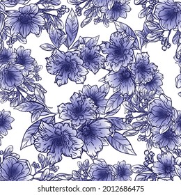Resumen de patrón sin fisuras con plantas, hierbas y flores, ilustración botánica.
