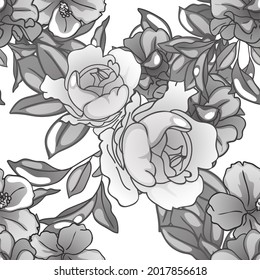 Abstract seamless pattern with plants, herbs and flowers, botanical illustration.