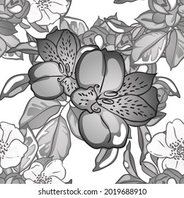 Resumen de patrón sin fisuras con plantas, hierbas y flores, ilustración botánica.