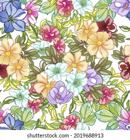 Abstract seamless pattern with plants, herbs and flowers, botanical illustration.
