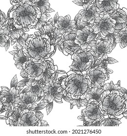 Abstract seamless pattern with plants, herbs and flowers, botanical illustration.