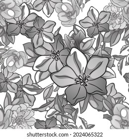 Abstract seamless pattern with plants, herbs and flowers, botanical illustration.