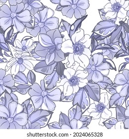 Resumen de patrón sin fisuras con plantas, hierbas y flores, ilustración botánica.