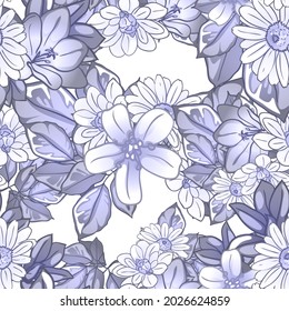 Abstraktes nahtloses Muster mit Pflanzen, Kräutern und Blumen, botanische Illustration.