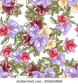 Abstract seamless pattern with plants, herbs and flowers, botanical illustration.