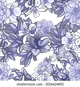 Abstract seamless pattern with plants, herbs and flowers, botanical illustration.