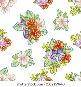 Abstract seamless pattern with plants, herbs and flowers, botanical illustration.