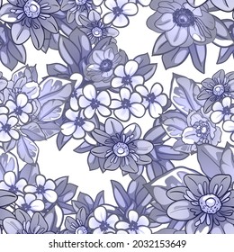 Abstract seamless pattern with plants, herbs and flowers, botanical illustration.