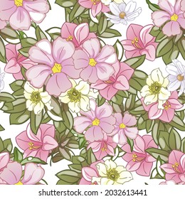 Abstract seamless pattern with plants, herbs and flowers, botanical illustration.