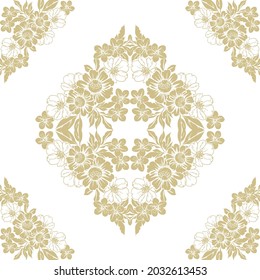 Abstract seamless pattern with plants, herbs and flowers, botanical illustration.