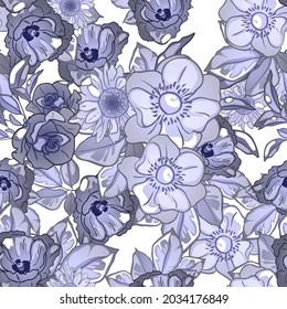 Abstract seamless pattern with plants, herbs and flowers, botanical illustration.