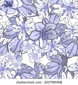 Abstract seamless pattern with plants, herbs and flowers, botanical illustration.