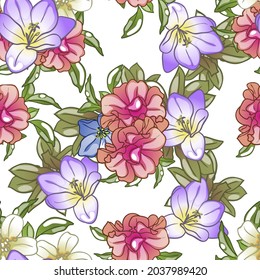 Abstract seamless pattern with plants, herbs and flowers, botanical illustration.