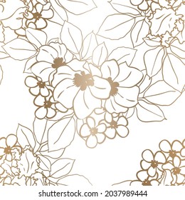 Abstract seamless pattern with plants, herbs and flowers, botanical illustration.