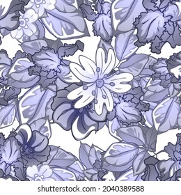 Abstraktes nahtloses Muster mit Pflanzen, Kräutern und Blumen, botanische Illustration.